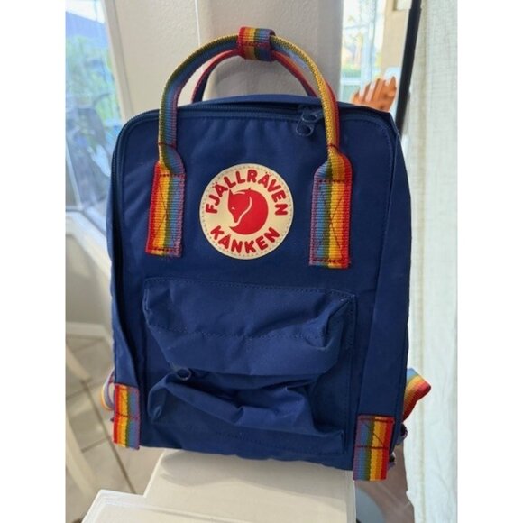 Fjallraven Kanken Mini Backpack Tote Cobalt Blue Rainbow 23621 Adjustable Straps - Picture 3 of 12